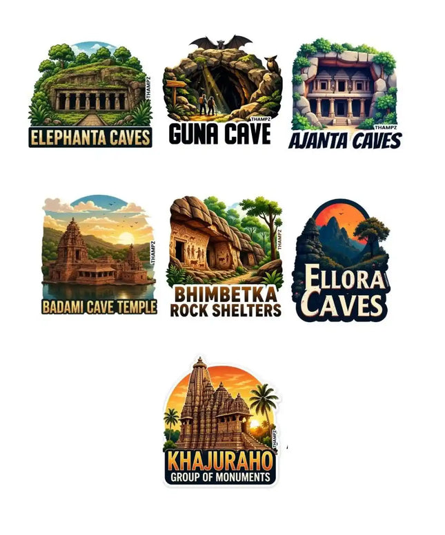 Incredible Caves of India 3D Embossed Flexible Fridge Magnets (Set of 8) – Heritage Travel Souvenir Set