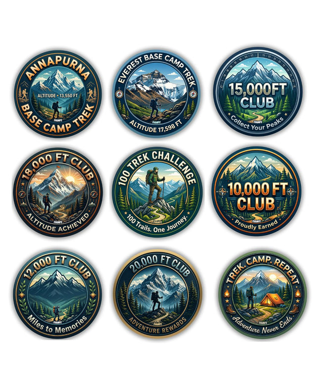 High Altitude Trekker Collection Metal Pin Badges (Set of 14) – Himalayan Adventure Souvenir Set