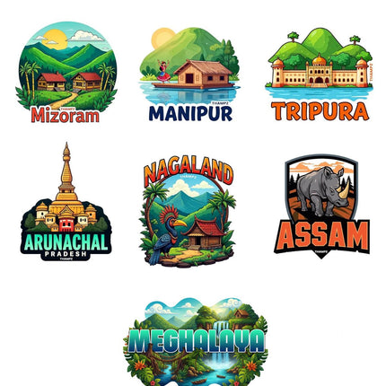 North East India States 3D Embossed Flexible Fridge Magnet Combo (Set of 7) 0.5mm Seven Sisters Collection