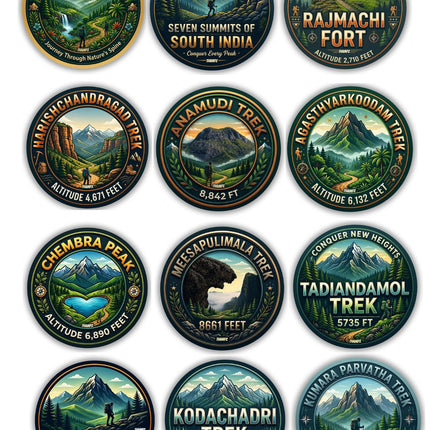 Great Western Ghats Trek Collection Metal Pin Badges (Set of 12) – Mountain Adventure Souvenir Set