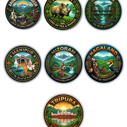 Northeast Indian States Metal Pin Badges (Set of 7) – Northeast India Travel Souvenir Collection