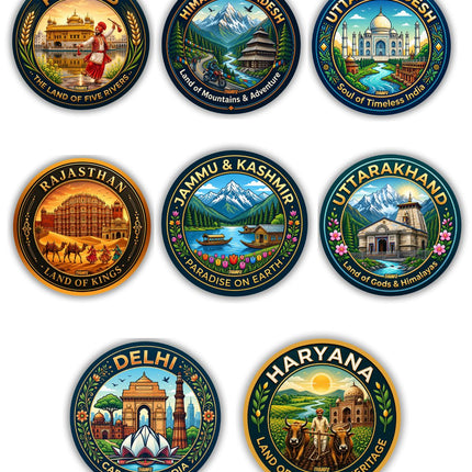 North Indian States Metal Pin Badges (Set of 8) – North India Travel Souvenir Collection