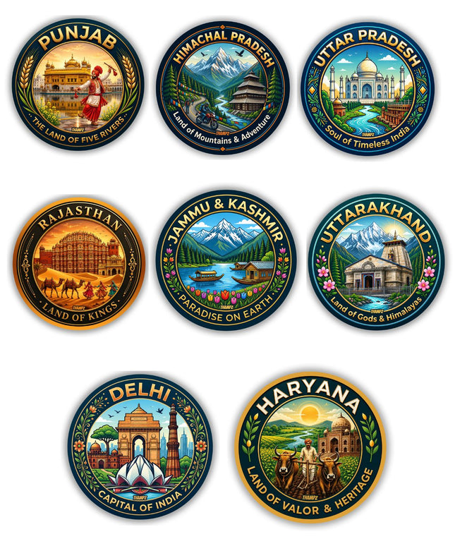 North Indian States Metal Pin Badges (Set of 8) – North India Travel Souvenir Collection