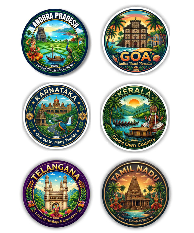 South Indian States Metal Pin Badges (Set of 6) – South India Travel Souvenir Collection
