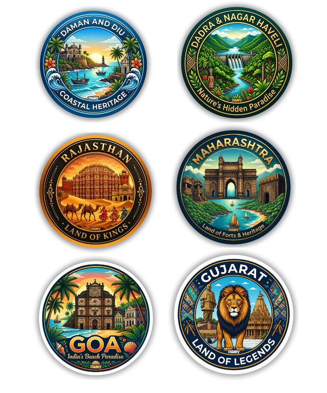 West Indian States Metal Pin Badges (Set of 6) – Western India Travel Souvenir Collection