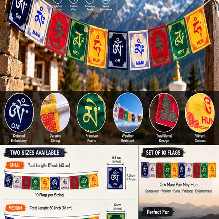 Velvet Embroidered Om Mani Padme Hum Tibetan Prayer Flags