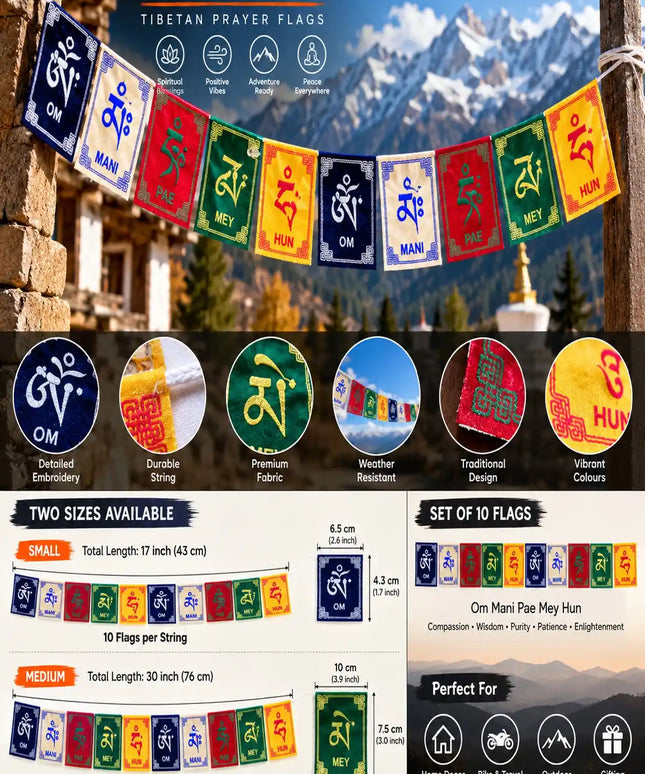 Velvet Embroidered Om Mani Padme Hum Tibetan Prayer Flags