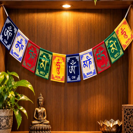 Velvet Embroidered Om Mani Padme Hum Tibetan Prayer Flags