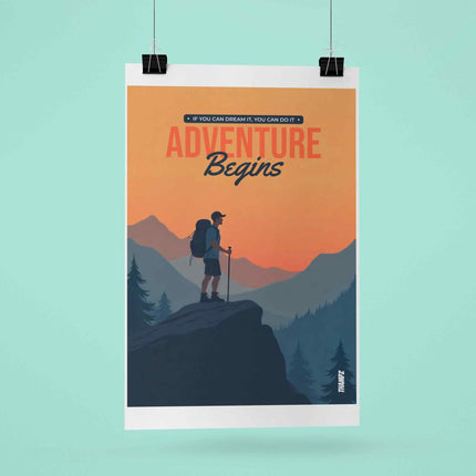Adventure Begins Motivational Travel Poster