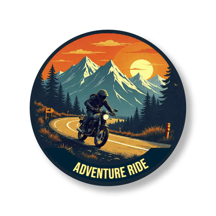 Adventure Ride – Motorcycle Mountain Road Round Pin Badge