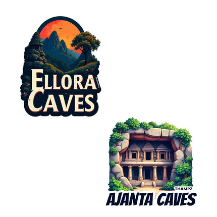 ajanta  ellora 3d embossed vinyl stickers combo set of 2 premium die cut travel souvenir