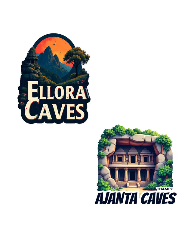 ajanta  ellora 3d embossed vinyl stickers combo set of 2 premium die cut travel souvenir
