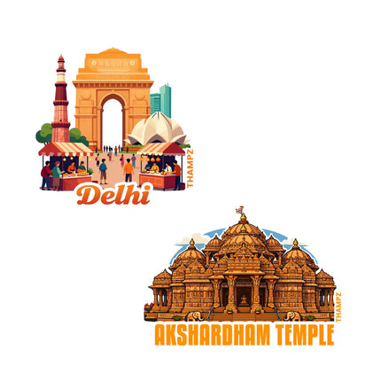 akshardham  delhi premium matte vinyl stickers combo set of 2 die cut premium travel souvenir