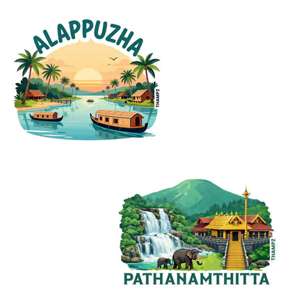 alappuzha  pathanamthitta kerala premium matte vinyl stickers combo set of 2 die cut travel souvenir