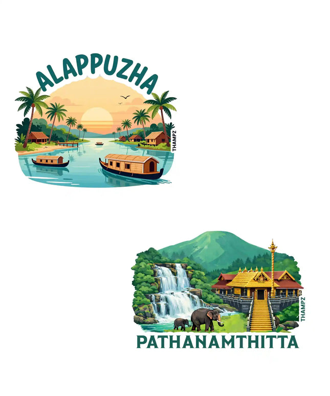 alappuzha  pathanamthitta kerala premium matte vinyl stickers combo set of 2 die cut travel souvenir