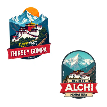 alchi monastery  thiksey gompa 3d embossed vinyl stickers combo set of 2 premium die cut travel souvenir