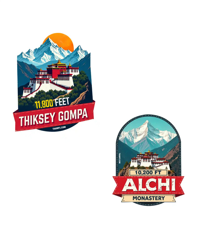alchi monastery  thiksey gompa premium matte vinyl stickers combo set of 2 die cut premium travel souvenir