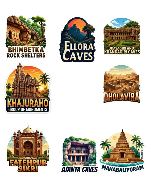 Ancient Wonders of India 3D Embossed Flexible Fridge Magnets (Set of 8) – Heritage Travel Souvenir Set