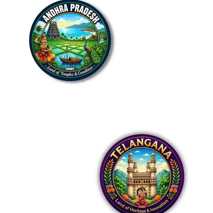 Andhra Pradesh  Telangana Metal Pin Badges Set of 2  South India Travel Souvenir Collection