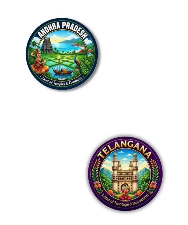 Andhra Pradesh  Telangana Metal Pin Badges Set of 2  South India Travel Souvenir Collection