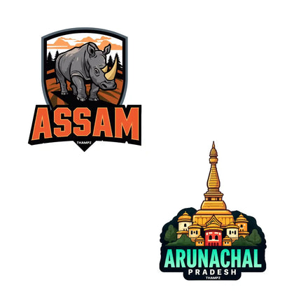 assam  arunachal pradesh premium matte vinyl stickers combo set of 2 die cut premium travel souvenir