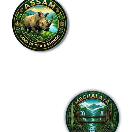 Assam  Meghalaya Metal Pin Badges Set of 2  Northeast India Travel Souvenir Collection