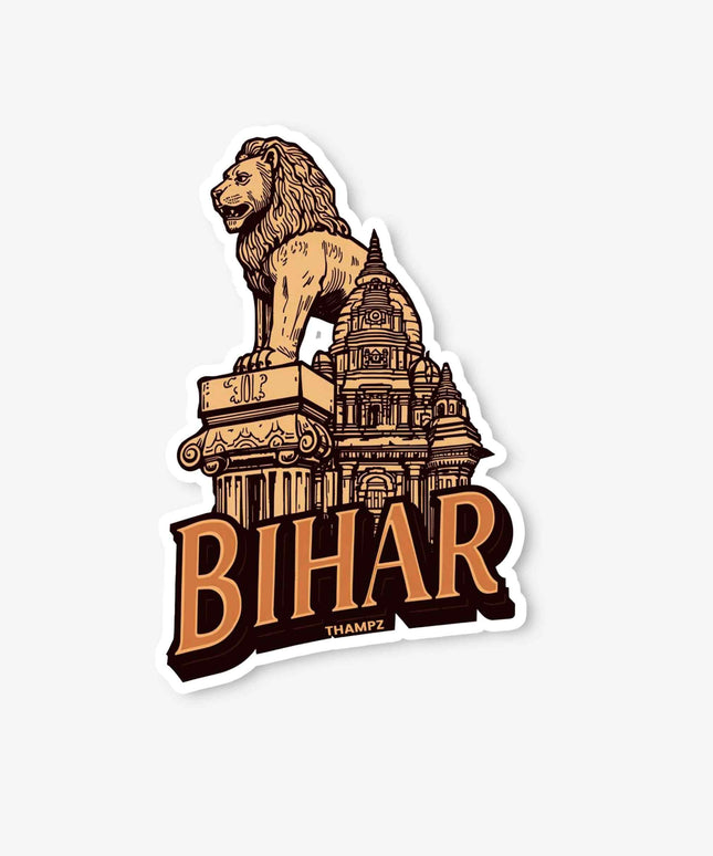 Bihar Heritage Ashoka Lion & Temple Vinyl Sticker