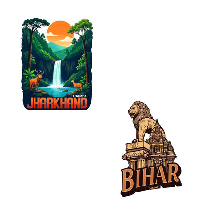 bihar  jharkhand 3d embossed vinyl stickers combo set of 2 premium die cut travel souvenir