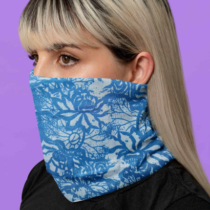Blue Artistic Botanical Unisex Seamless Bandana