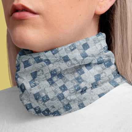 Blue Grey Checkered Seamless Unisex Bandana