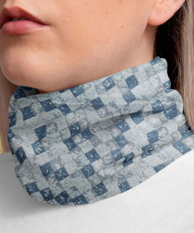 Blue Grey Checkered Seamless Unisex Bandana