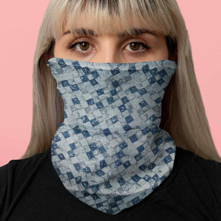 Blue Grey Checkered Seamless Unisex Bandana