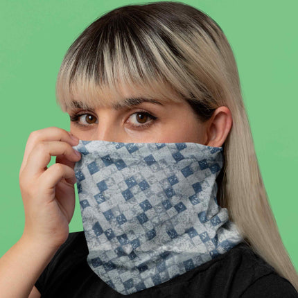 Blue Grey Checkered Seamless Unisex Bandana