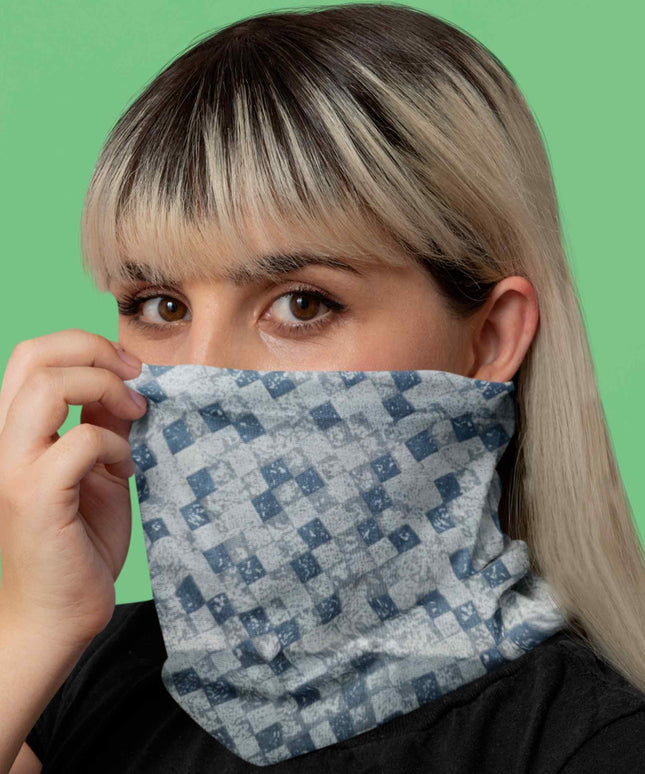 Blue Grey Checkered Seamless Unisex Bandana