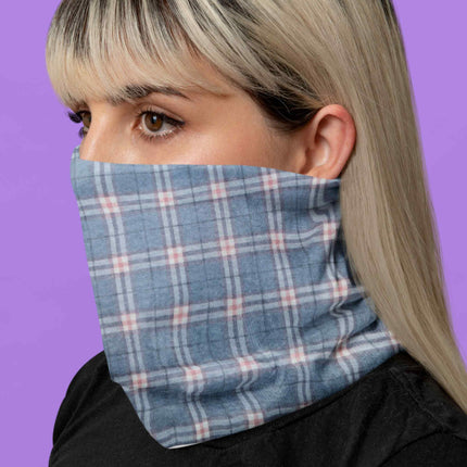 Blue Grey Plaid Check Seamless Unisex Bandana