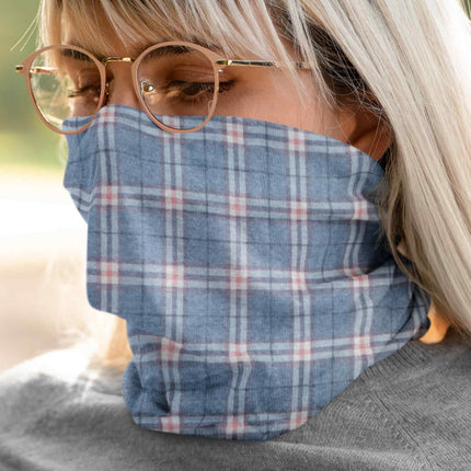 Blue Grey Plaid Check Seamless Unisex Bandana