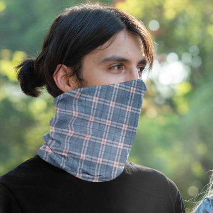 Blue Grey Plaid Check Seamless Unisex Bandana