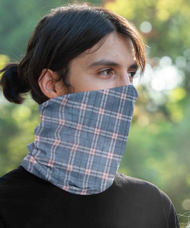 Blue Grey Plaid Check Seamless Unisex Bandana