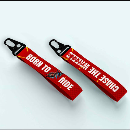 Born to Ride - Chase the Wheels Dual-Side Red Fabric Keyring