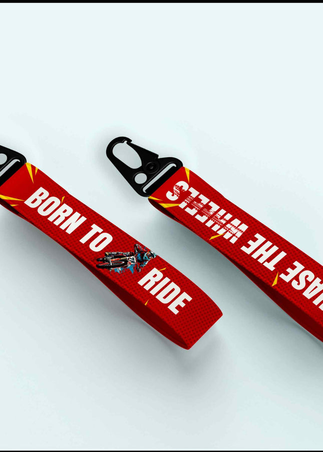 Born to Ride - Chase the Wheels Dual-Side Red Fabric Keyring