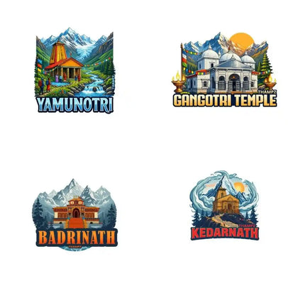 Char Dham Heritage 3D Embossed Flexible Fridge Magnets (Set of 4) – Sacred Pilgrimage Travel Souvenir Set