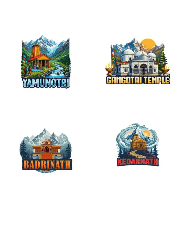 Char Dham Heritage 3D Embossed Flexible Fridge Magnets (Set of 4) – Sacred Pilgrimage Travel Souvenir Set