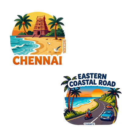 chennai  east coast road 3d embossed vinyl stickers combo set of 2 premium die cut travel souvenir