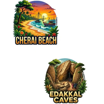 Cherai Beach & Edakkal Caves Fridge Magnet – Kerala Travel Souvenir & Collectible