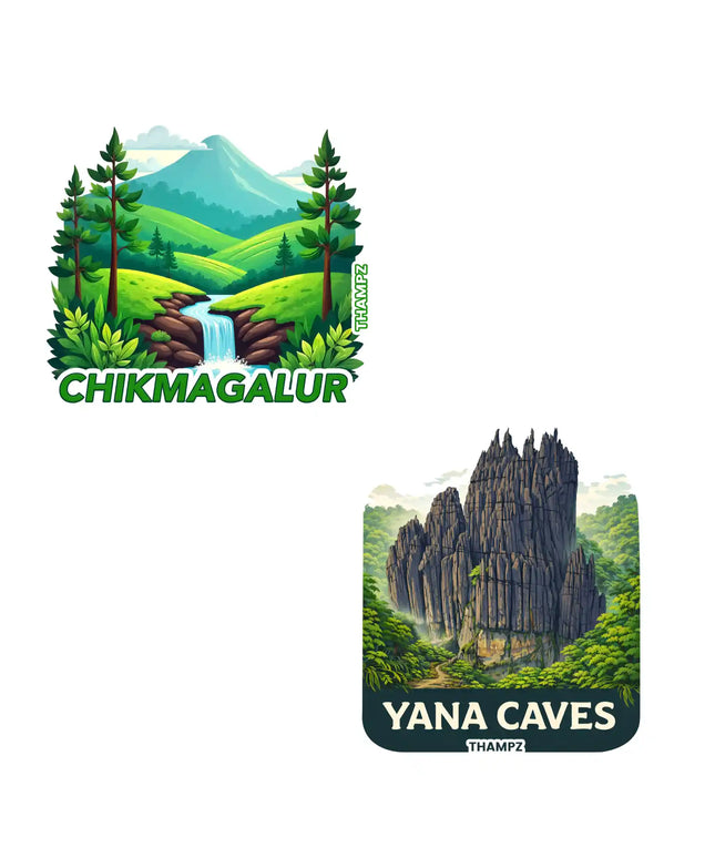 chikmagalur  yana caves premium matte vinyl stickers combo set of 2 die cut premium travel souvenir