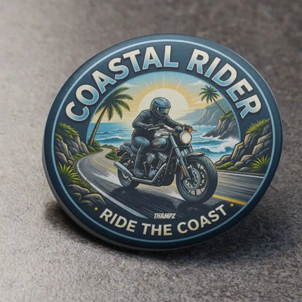 Coastal Rider Pin Badge – Ride the Coast Motorcycle Travel Souvenir, Biker Gift & Adventure Collectible