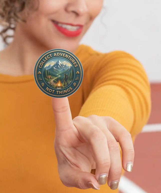 Collect Adventures Not Things Pin Badge – Adventure Travel Souvenir, Hiking & Camping Lover Gift, Outdoor Collec