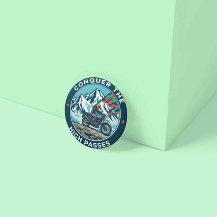 Conquer the High Passes – Himalayan Rider Round Pin Badge