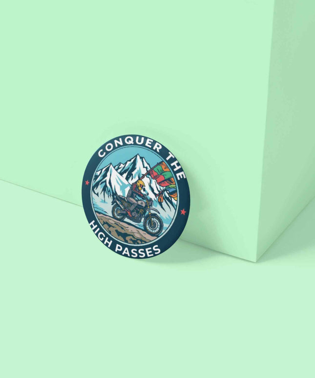Conquer the High Passes – Himalayan Rider Round Pin Badge