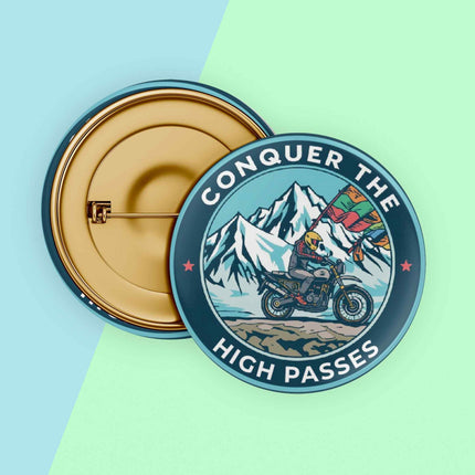 Conquer the High Passes – Himalayan Rider Round Pin Badge